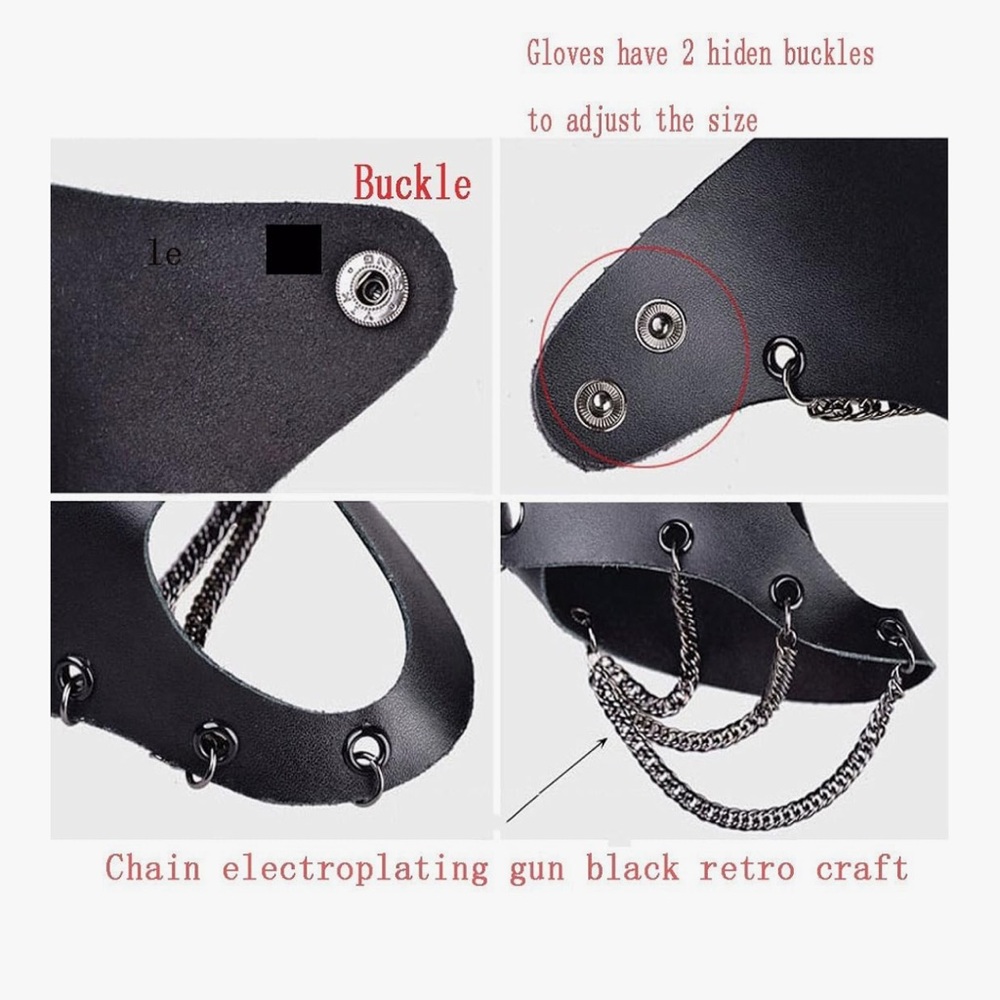 Black wrist Cuffs with Silver Chains - Picture 2 of 5